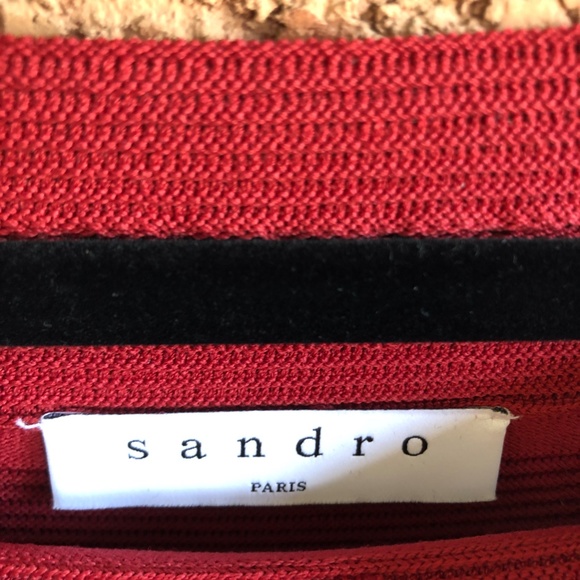 Women’s Sandro Red Off the Shoulder A-Line Dress Size 1 S - Picture 4 of 5